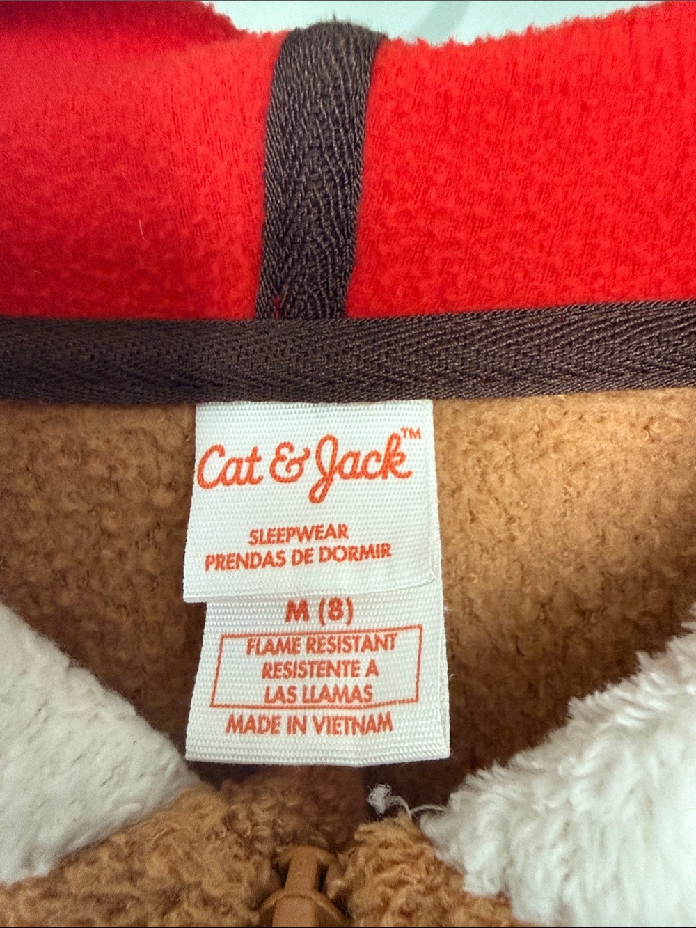 Cat & Jack Cozy Brown Holiday Hooded Kids One-Piece PJ’s - Picture 2 of 7